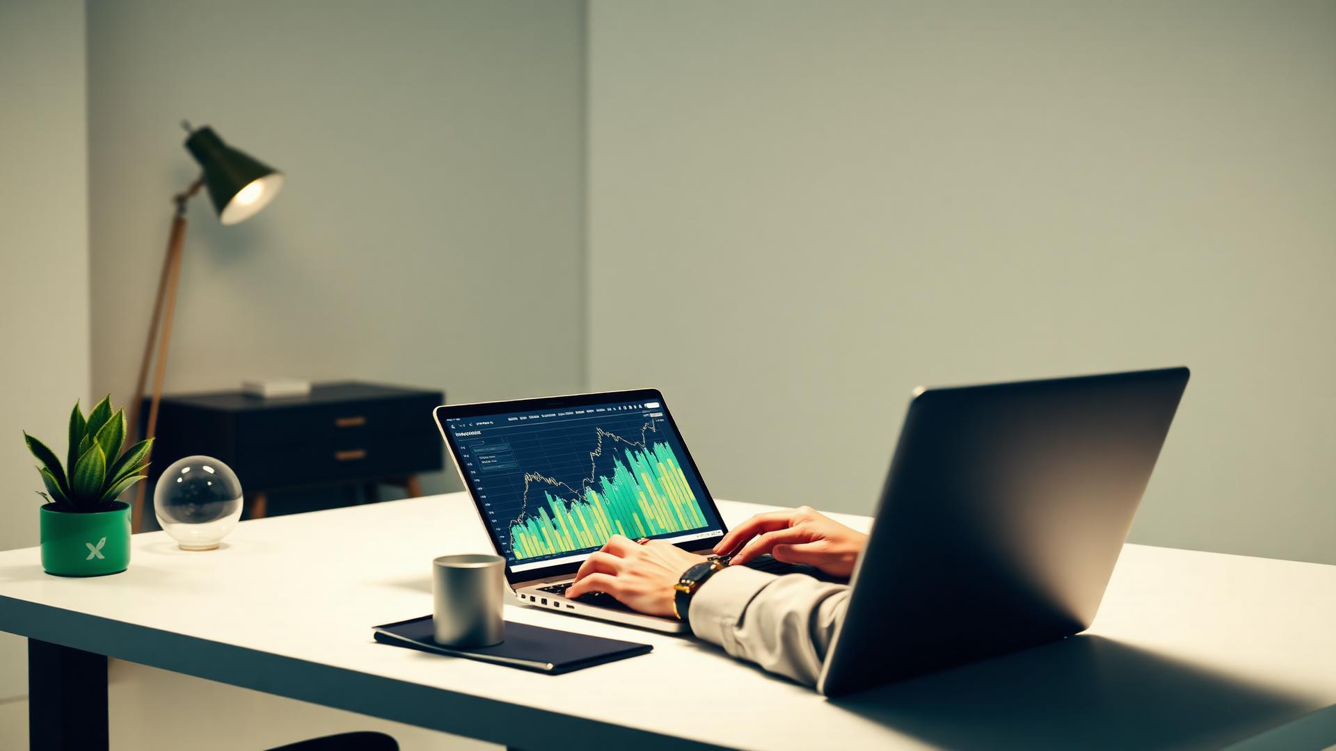 Slim beleggen met financiële grafieken op een laptop